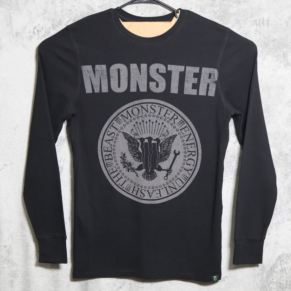 Monster Energy Shirt Mens Large Black Thermal Long Sleeve Waffle Knit The Beast